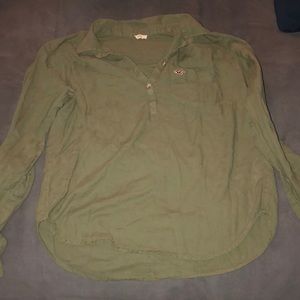 Hollister army green lightweight button up top